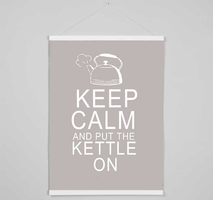 Kitchen Quote Keep Calm And Put The Kettle On Beige Hanging Poster - Wallart-Direct UK