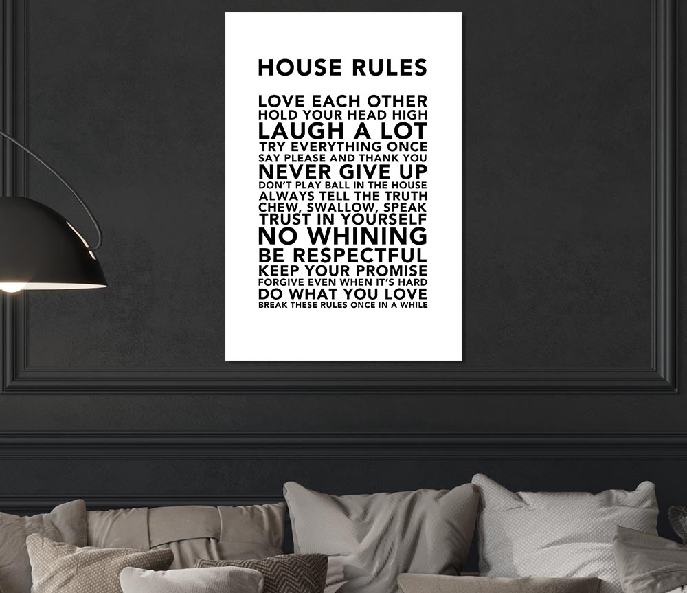 Family Quote House Rules 3 White Print Poster Wall Art