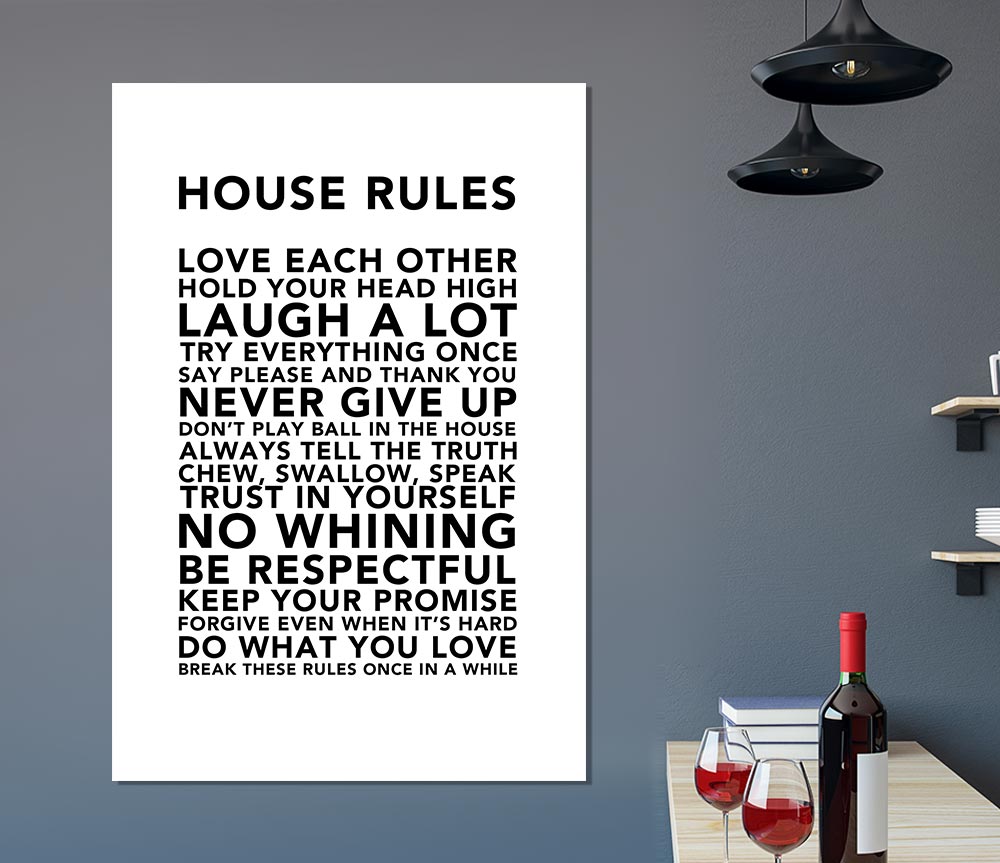 Family Quote House Rules 3 White Print Poster Wall Art