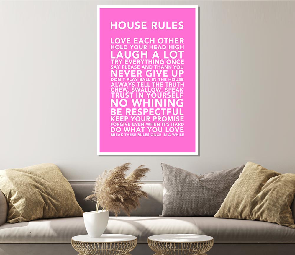 Family Quote House Rules 3 Vivid Pink Print Poster Wall Art