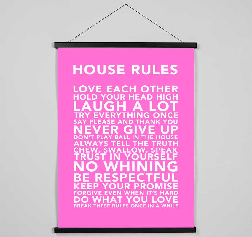 Family Quote House Rules 3 Vivid Pink Hanging Poster - Wallart-Direct UK