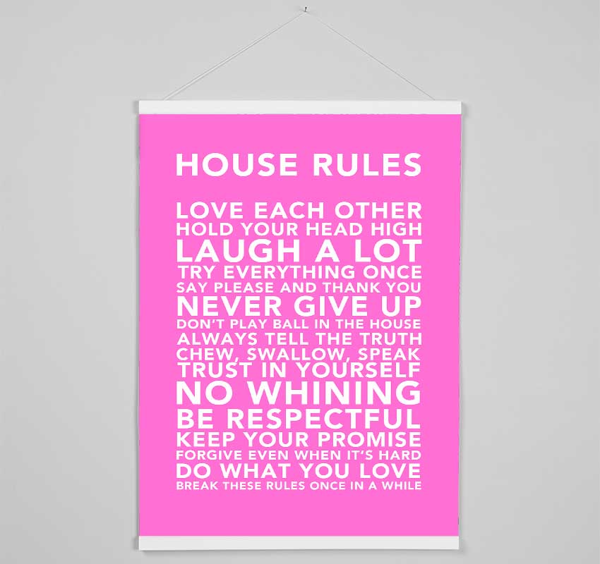 Family Quote House Rules 3 Vivid Pink Hanging Poster - Wallart-Direct UK