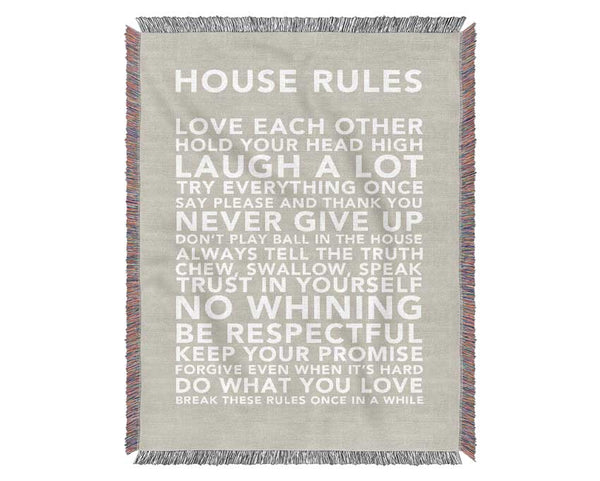 Family Quote House Rules 3 Pink Woven Blanket