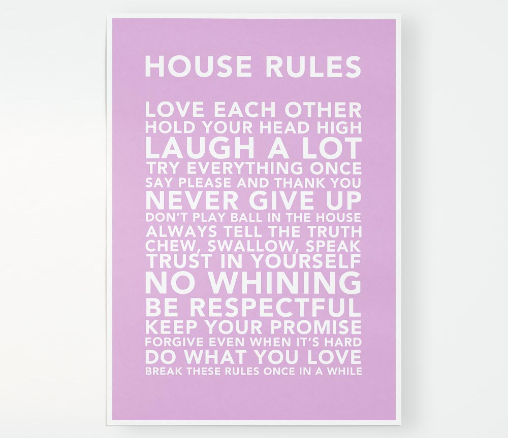 Family Quote House Rules 3 Pink Print Poster Wall Art