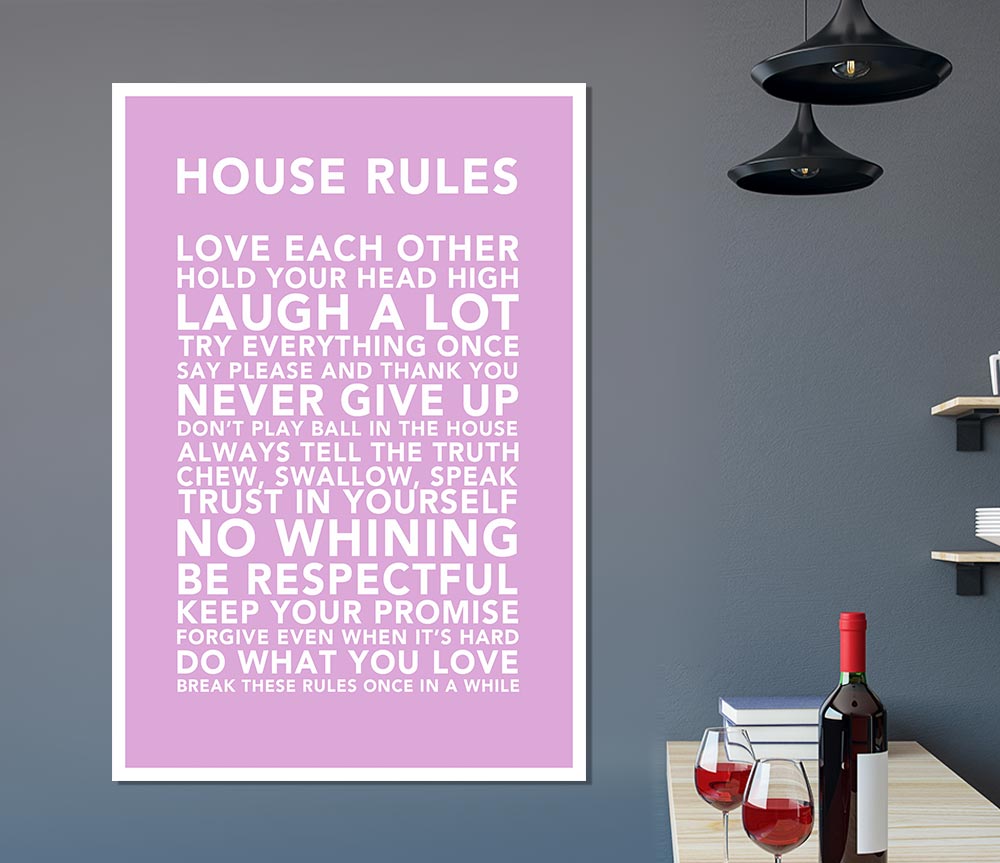 Family Quote House Rules 3 Pink Print Poster Wall Art