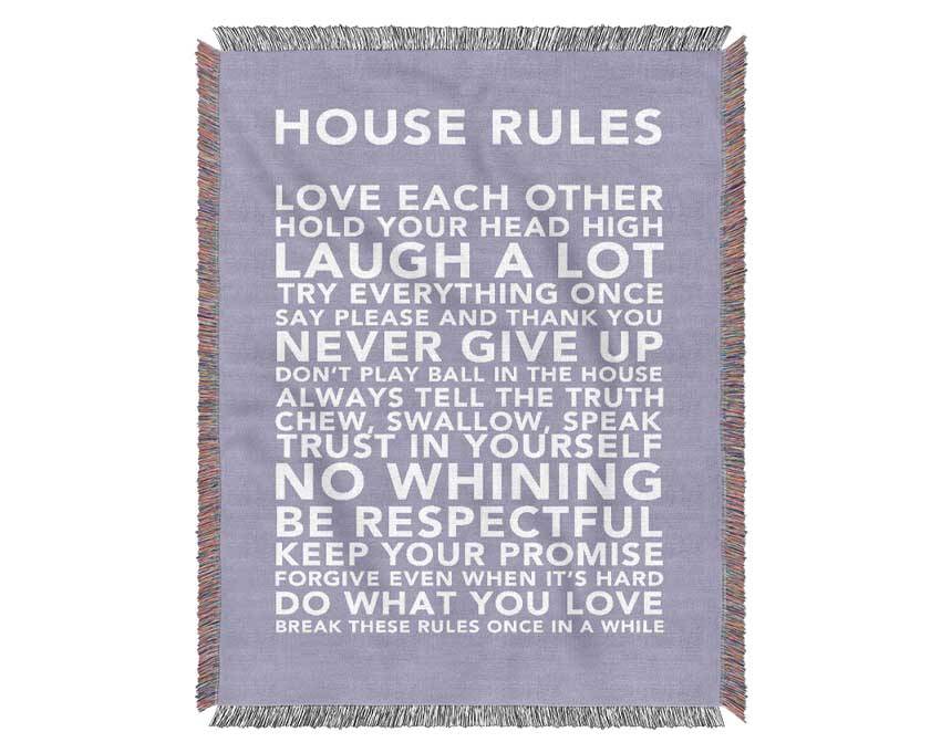 Family Quote House Rules 3 Lilac Woven Blanket