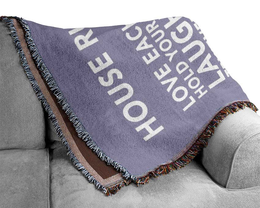 Family Quote House Rules 3 Lilac Woven Blanket