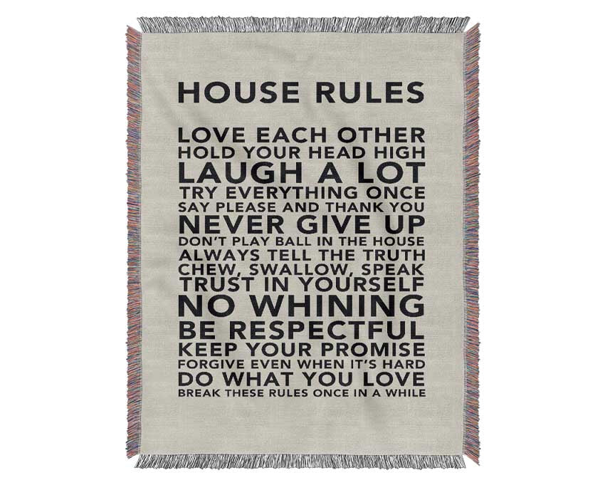 Family Quote House Rules 3 Grey Woven Blanket