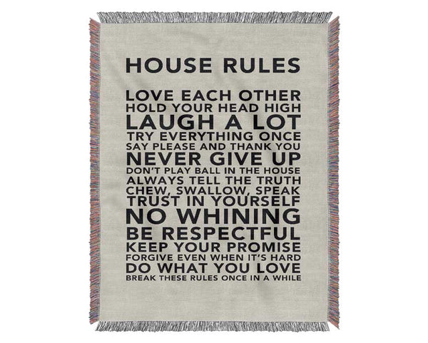 Family Quote House Rules 3 Grey Woven Blanket