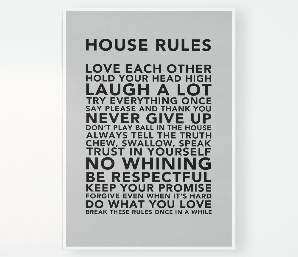 Family Quote House Rules 3 Grey Print Poster Wall Art