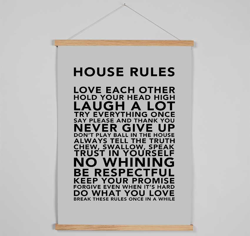 Family Quote House Rules 3 Grey Hanging Poster - Wallart-Direct UK