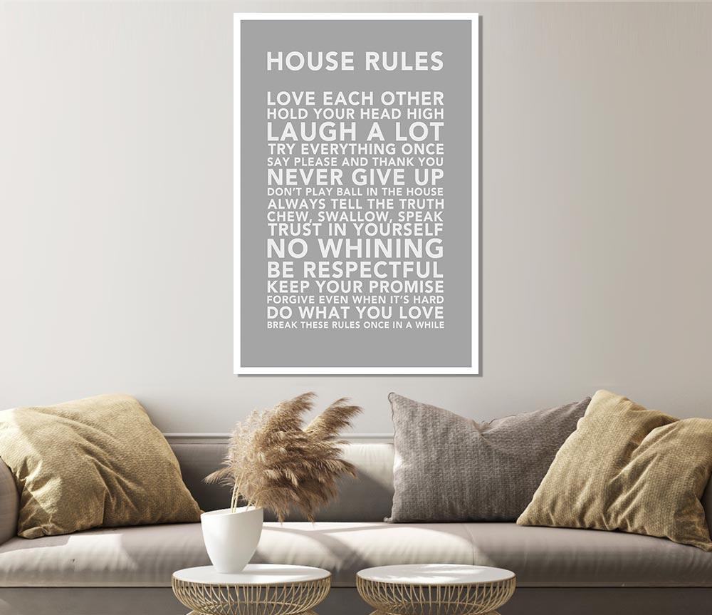 Family Quote House Rules 3 Grey White Print Poster Wall Art