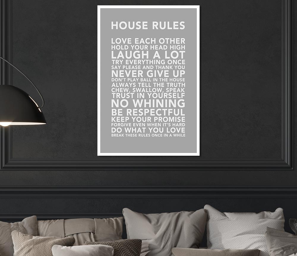 Family Quote House Rules 3 Grey White Print Poster Wall Art