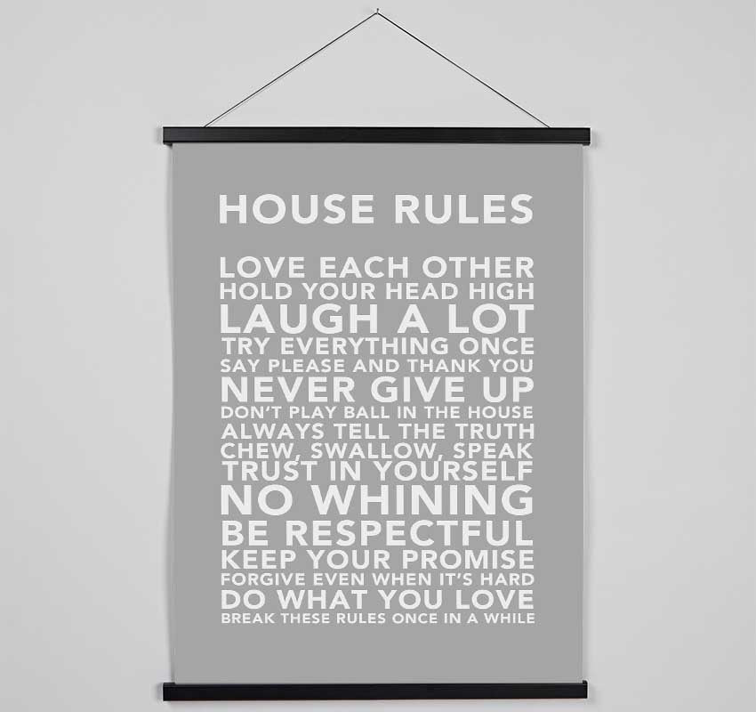 Family Quote House Rules 3 Grey White Hanging Poster - Wallart-Direct UK