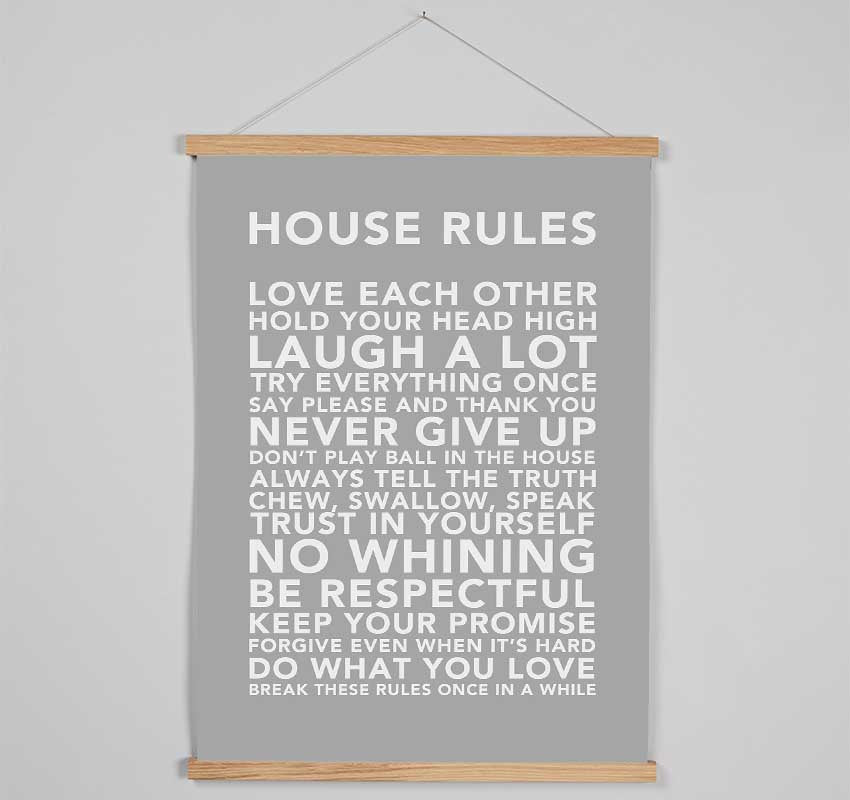 Family Quote House Rules 3 Grey White Hanging Poster - Wallart-Direct UK