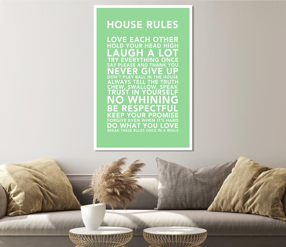 Family Quote House Rules 3 Green Print Poster Wall Art