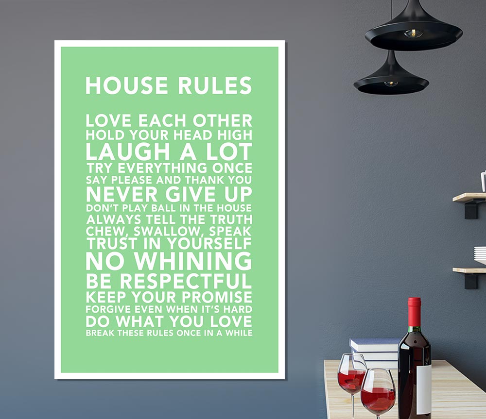 Family Quote House Rules 3 Green Print Poster Wall Art