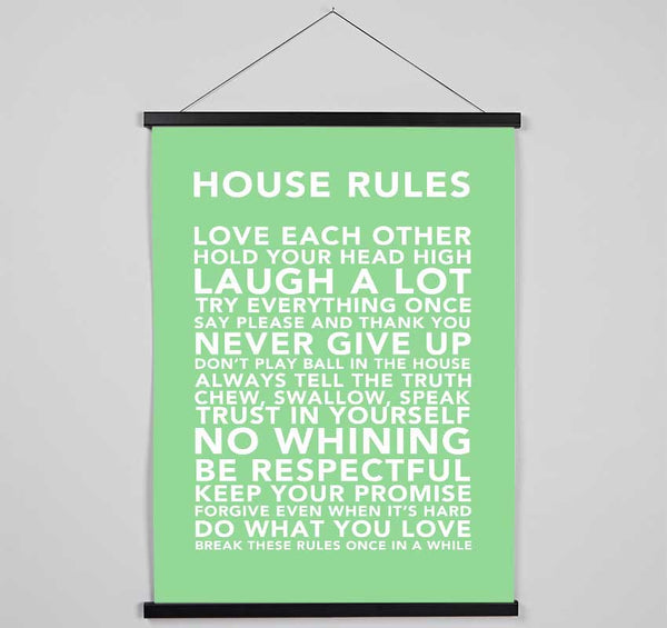 Family Quote House Rules 3 Green Hanging Poster - Wallart-Direct UK