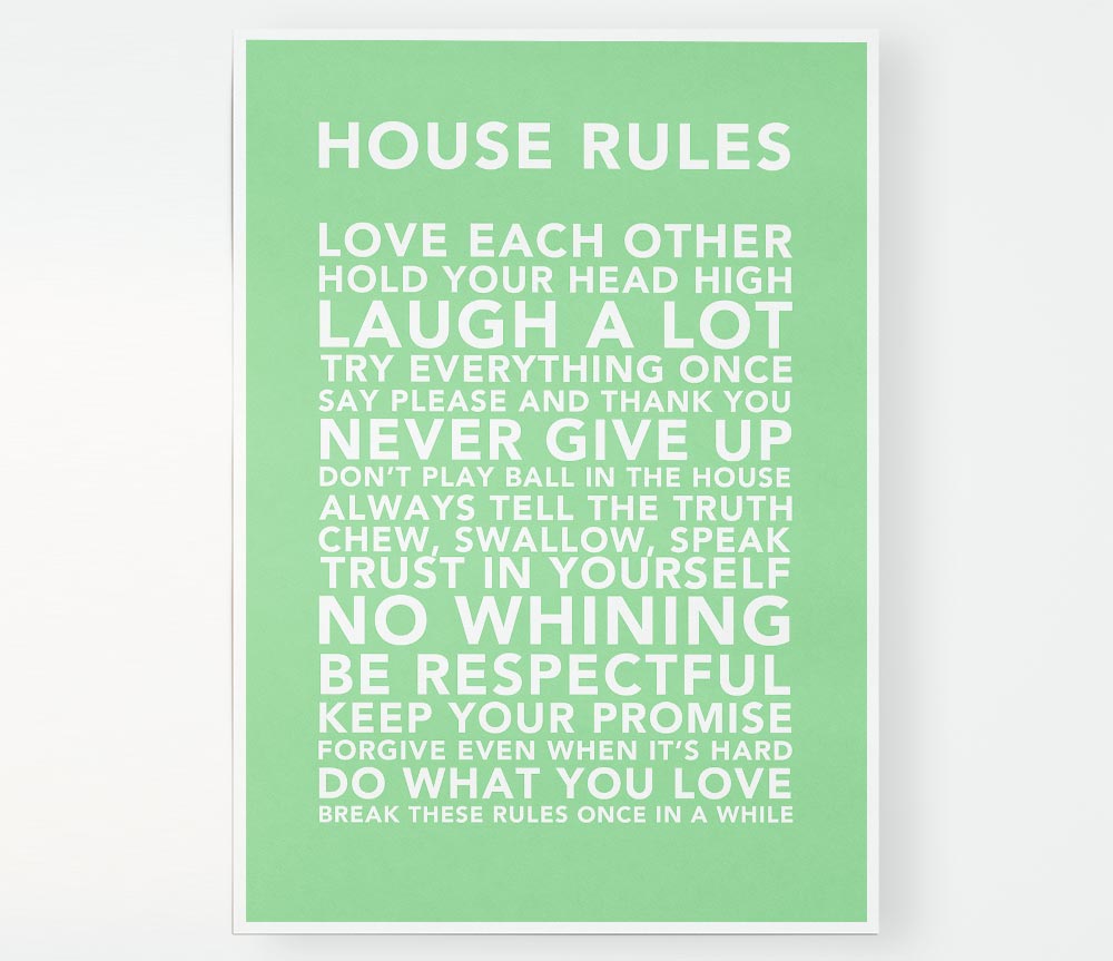 Family Quote House Rules 3 Green Print Poster Wall Art