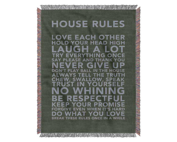 Family Quote House Rules 3 Chocolate Woven Blanket