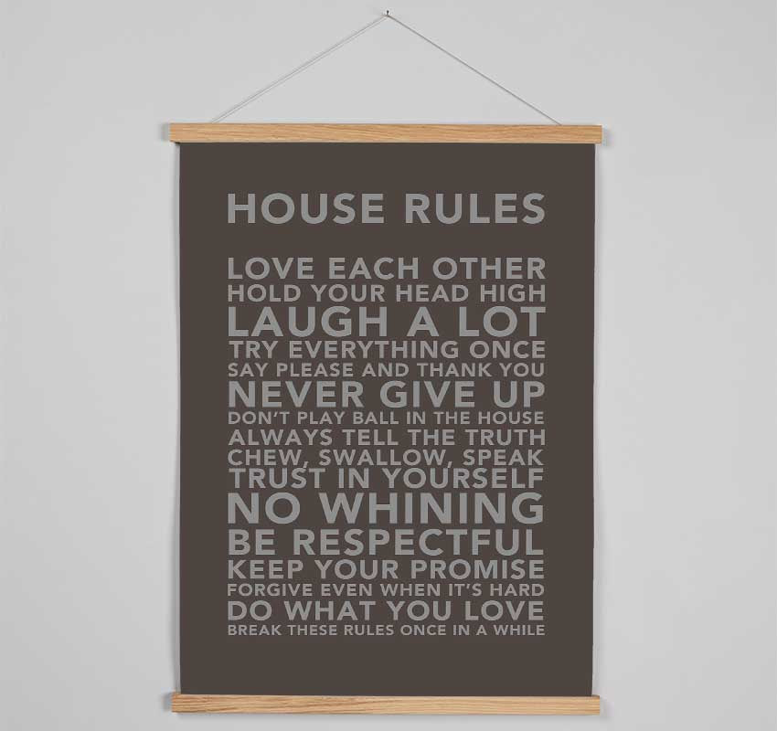 Family Quote House Rules 3 Chocolate Hanging Poster - Wallart-Direct UK