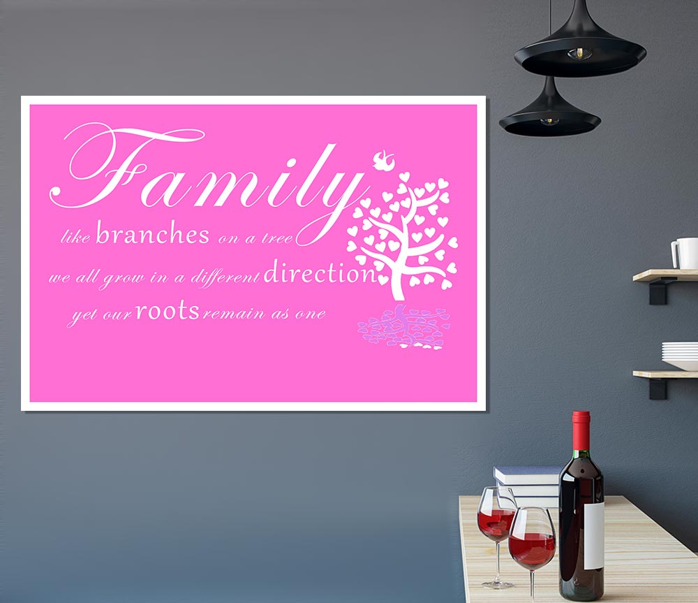 Family Quote Family Like Branches On A Tree Vivid Pink Print Poster Wall Art