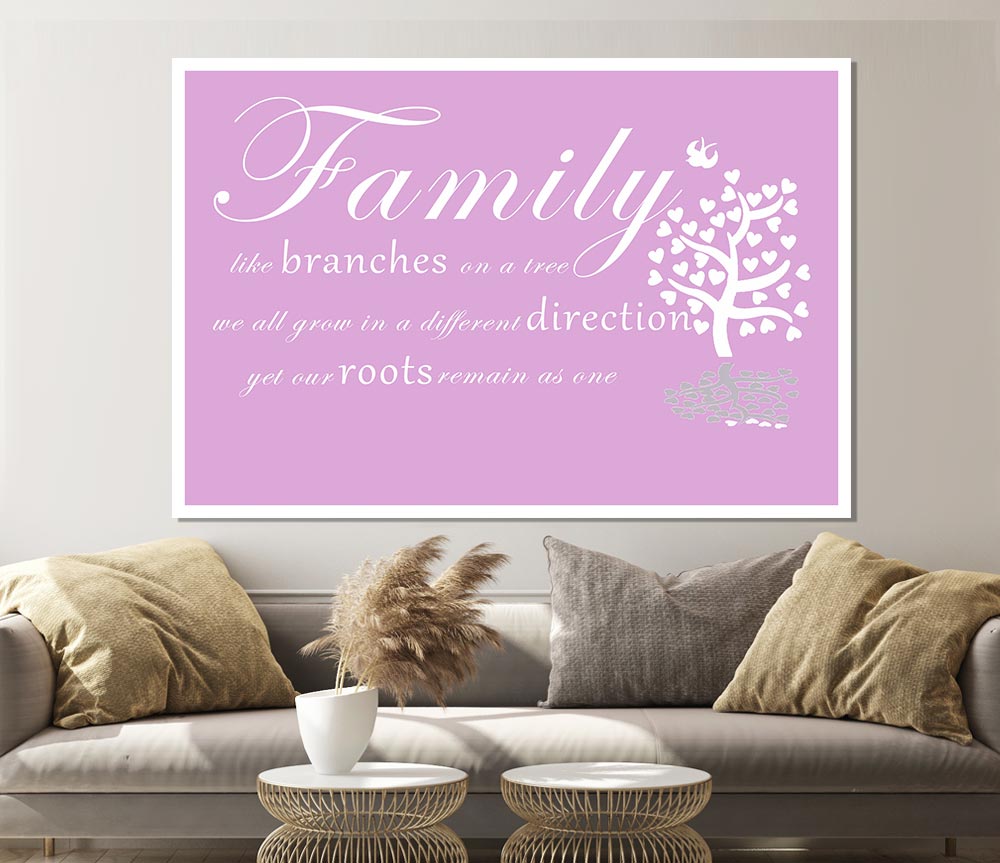 Family Quote Family Like Branches On A Tree Pink Print Poster Wall Art