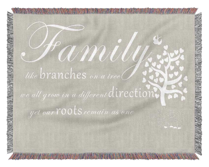 Family Quote Family Like Branches On A Tree Pink Woven Blanket