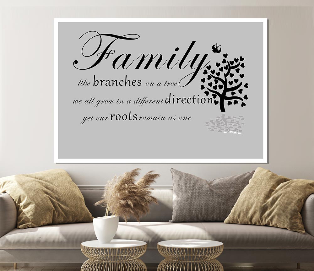 Family Quote Family Like Branches On A Tree Grey Print Poster Wall Art