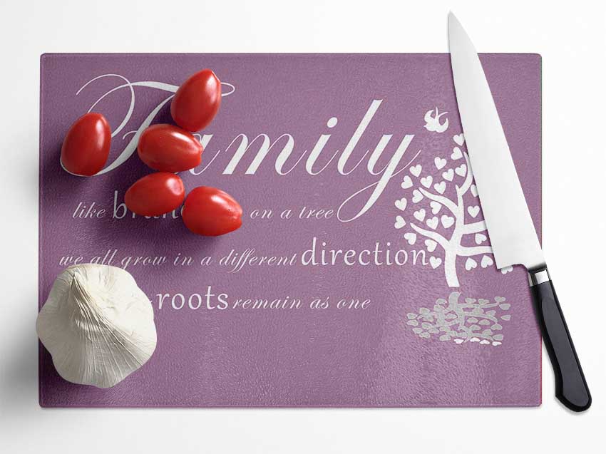 Family Quote Family Like Branches On A Tree Dusty Pink Glass Chopping Board