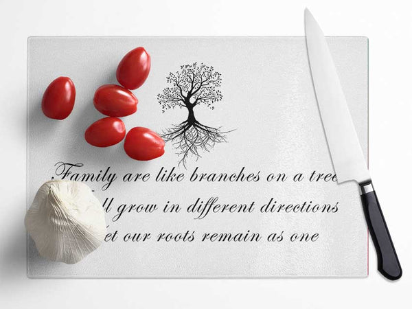 Family Quote Family Are Like Branches White Glass Chopping Board