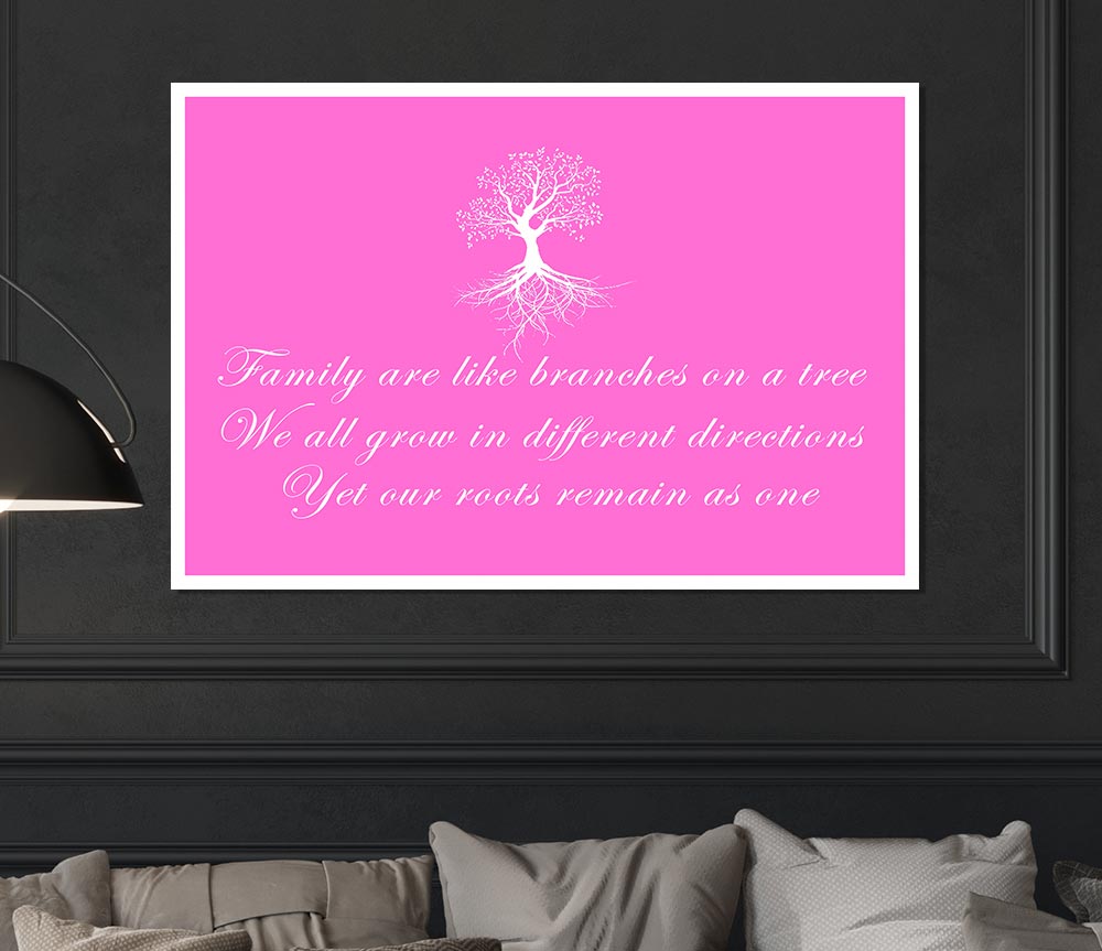 Family Quote Family Are Like Branches Vivid Pink Print Poster Wall Art