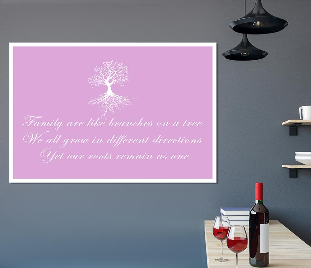 Family Quote Family Are Like Branches Pink Print Poster Wall Art