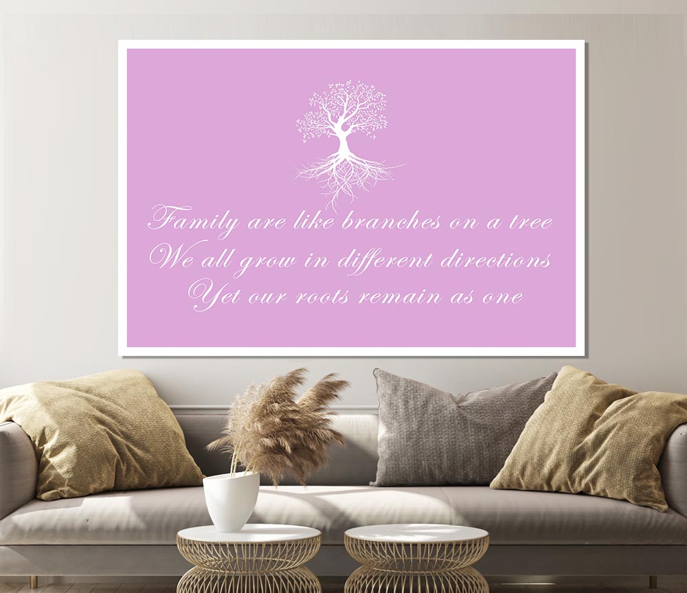 Family Quote Family Are Like Branches Pink Print Poster Wall Art