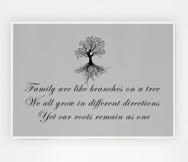 Family Quote Family Are Like Branches Grey Print Poster Wall Art