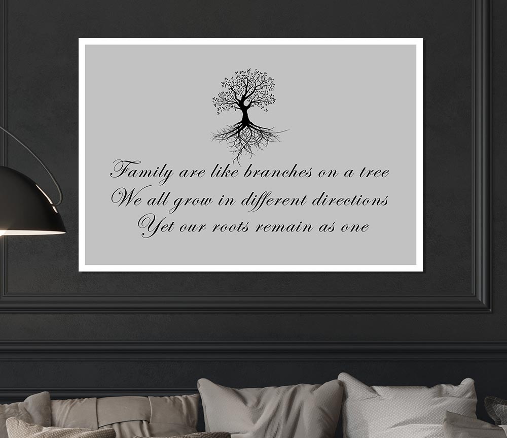 Family Quote Family Are Like Branches Grey Print Poster Wall Art