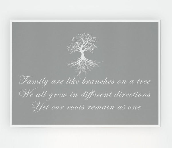 Family Quote Family Are Like Branches Grey White Print Poster Wall Art