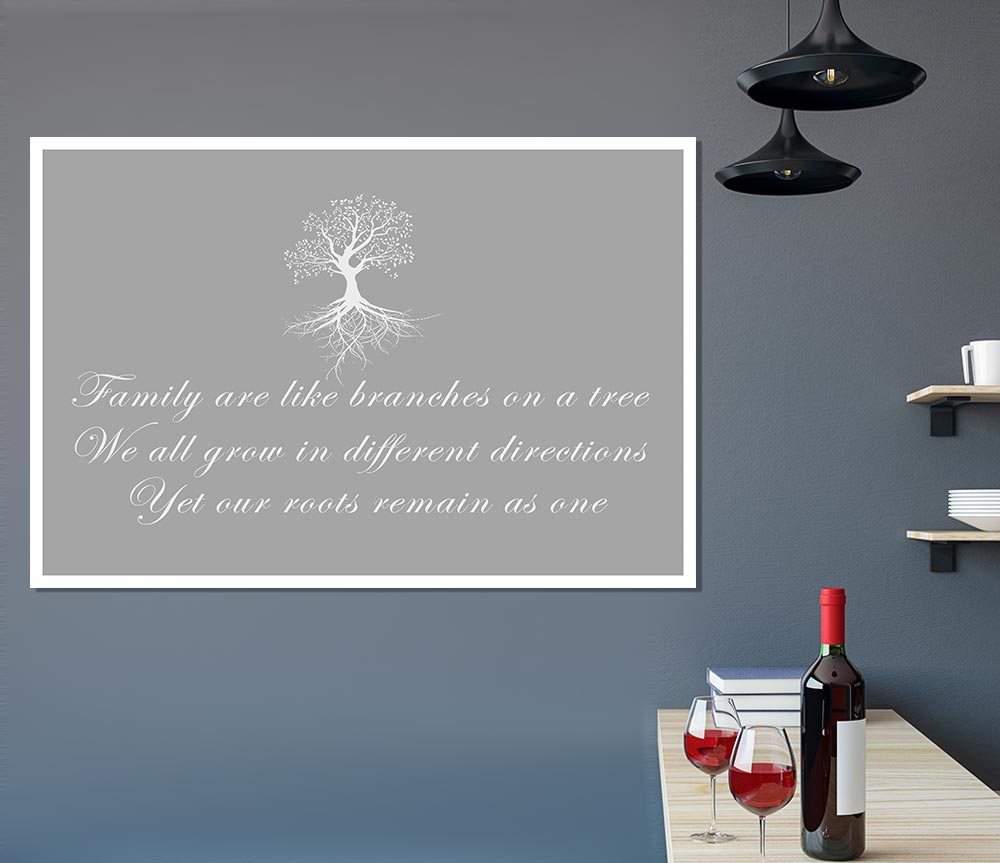 Family Quote Family Are Like Branches Grey White Print Poster Wall Art