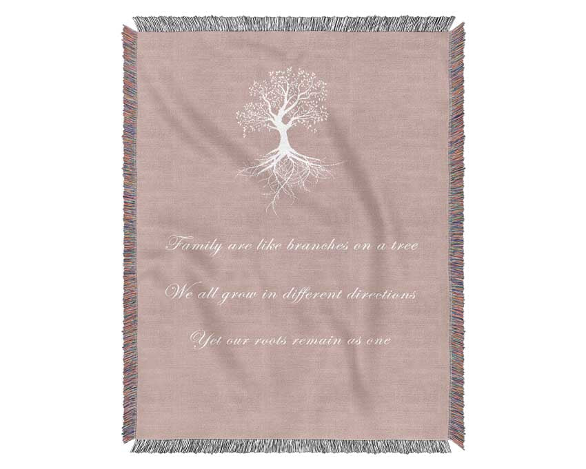 Family Quote Family Are Like Branches 2 Vivid Pink Woven Blanket