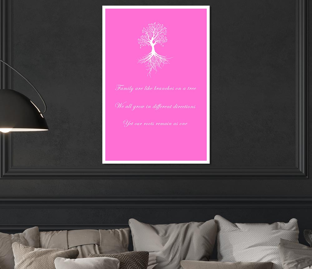 Family Quote Family Are Like Branches 2 Vivid Pink Print Poster Wall Art