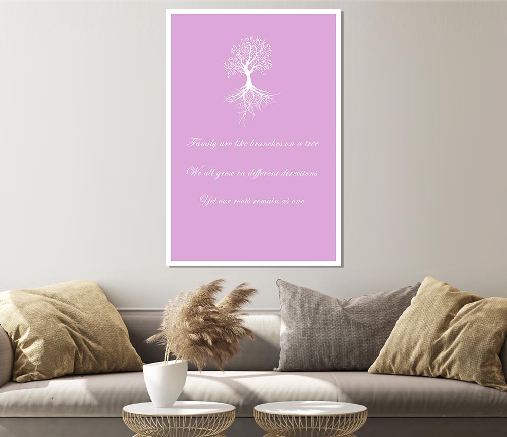 Family Quote Family Are Like Branches 2 Pink Print Poster Wall Art