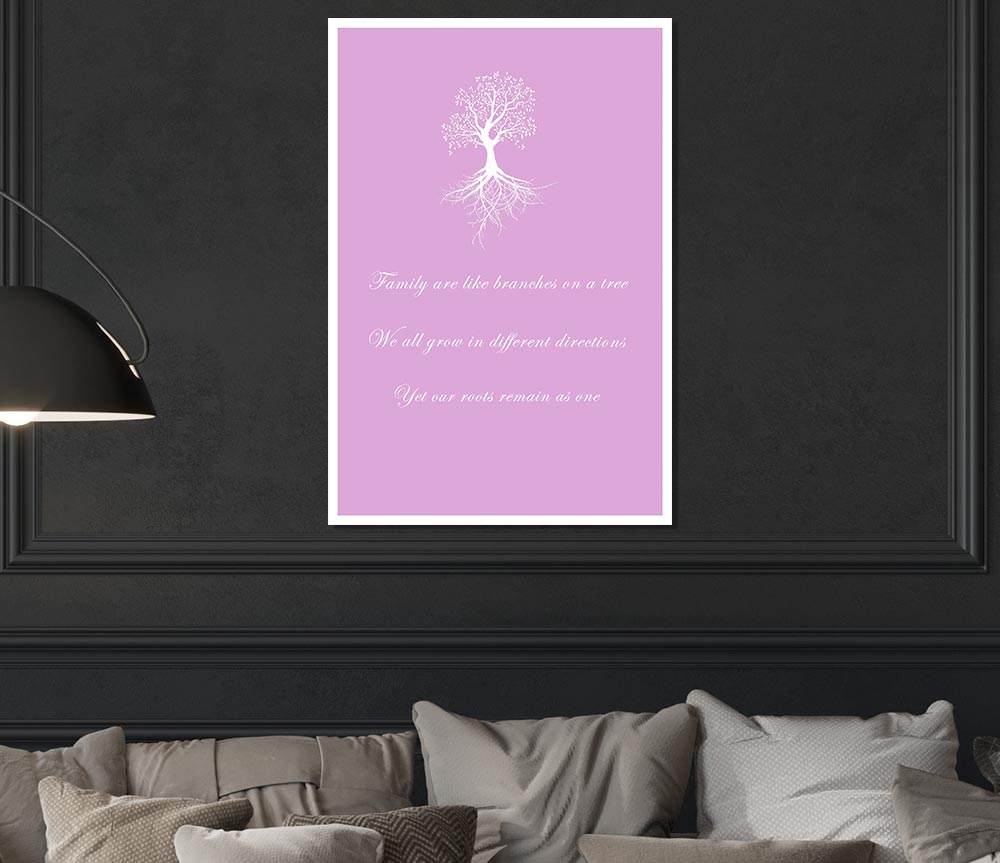 Family Quote Family Are Like Branches 2 Pink Print Poster Wall Art