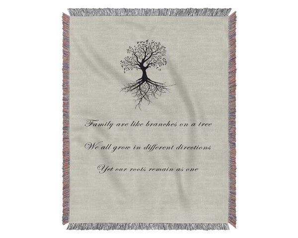 Family Quote Family Are Like Branches 2 Grey Woven Blanket