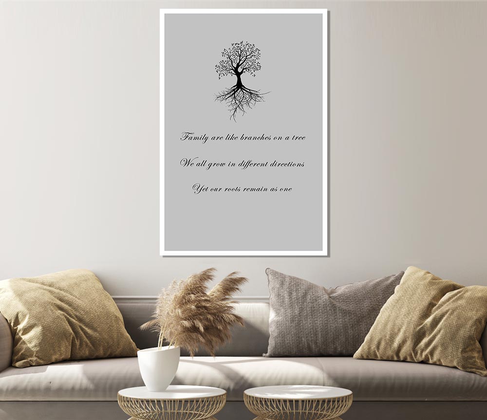 Family Quote Family Are Like Branches 2 Grey Print Poster Wall Art