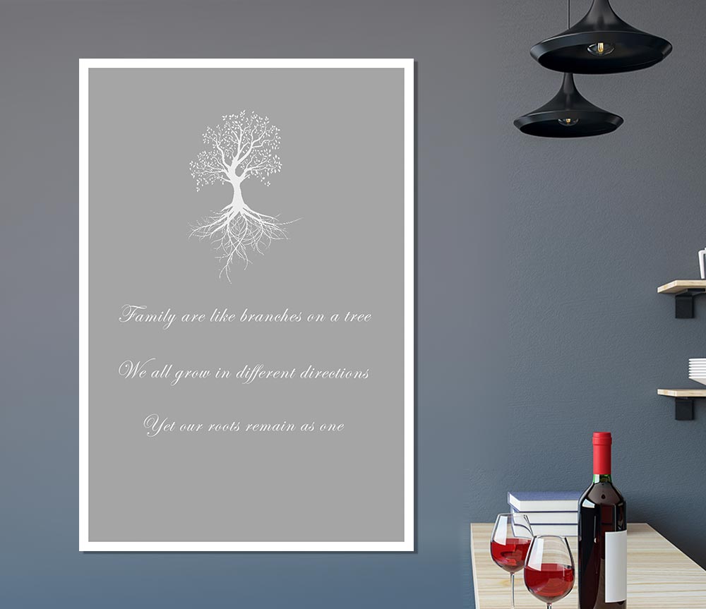 Family Quote Family Are Like Branches 2 Grey White Print Poster Wall Art