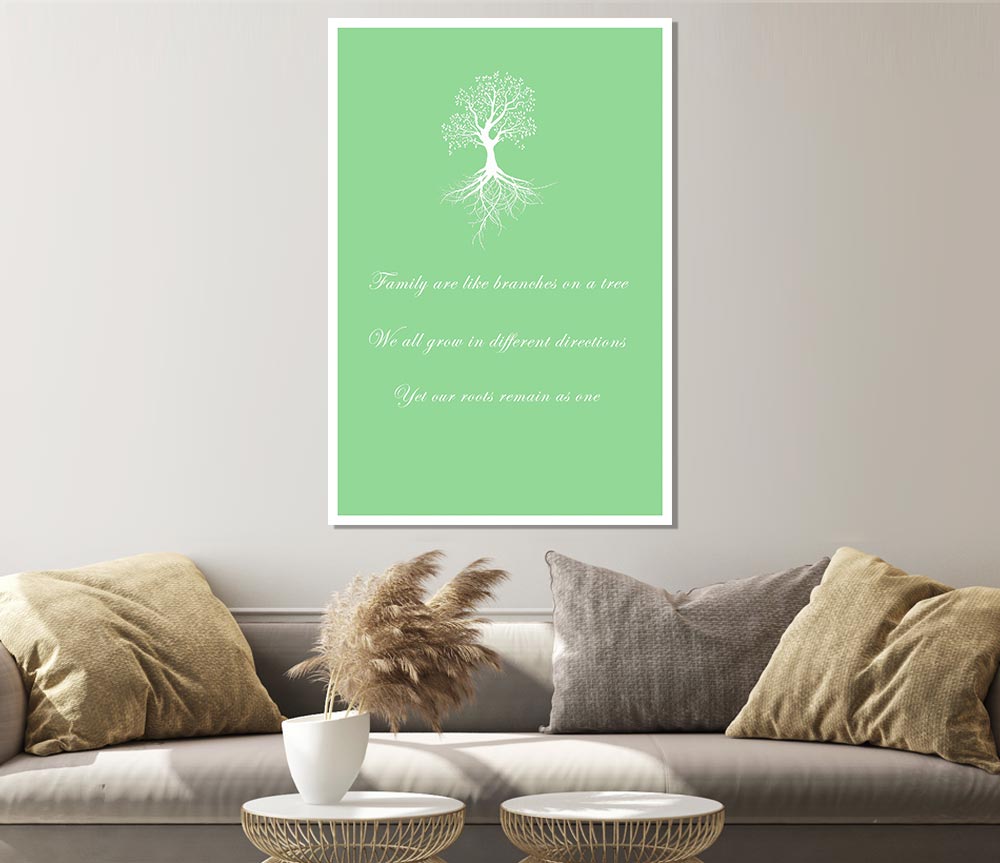 Family Quote Family Are Like Branches 2 Green Print Poster Wall Art