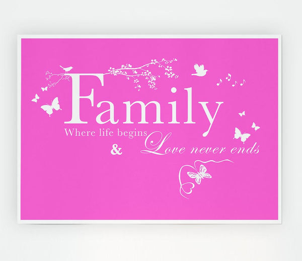 Family Quote Family Where Life Begins Vivid Pink Print Poster Wall Art