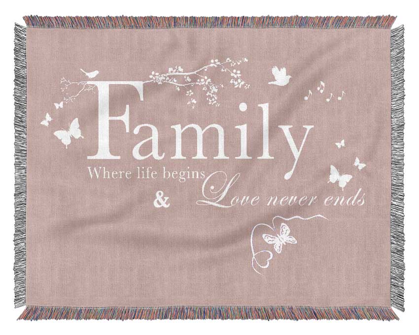 Family Quote Family Where Life Begins Vivid Pink Woven Blanket