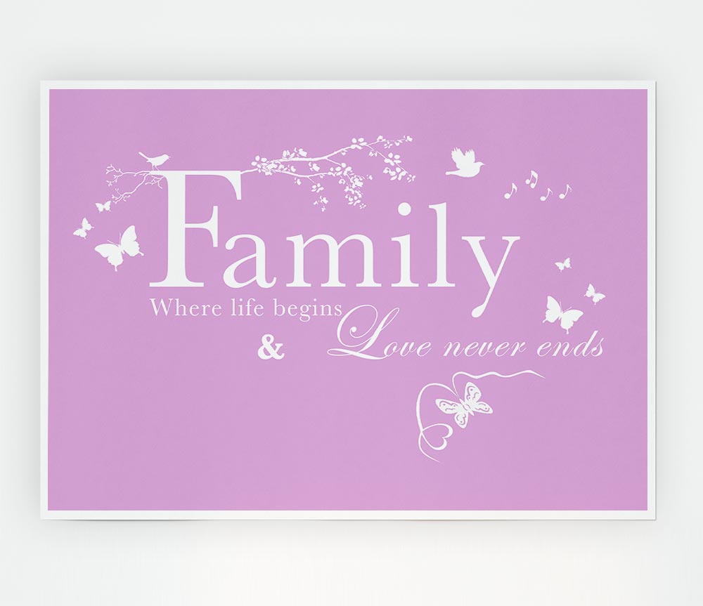 Family Quote Family Where Life Begins Pink Print Poster Wall Art