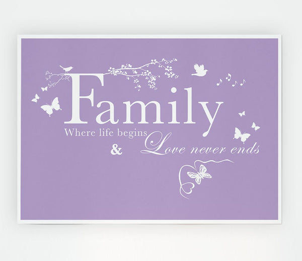 Family Quote Family Where Life Begins Lilac Print Poster Wall Art